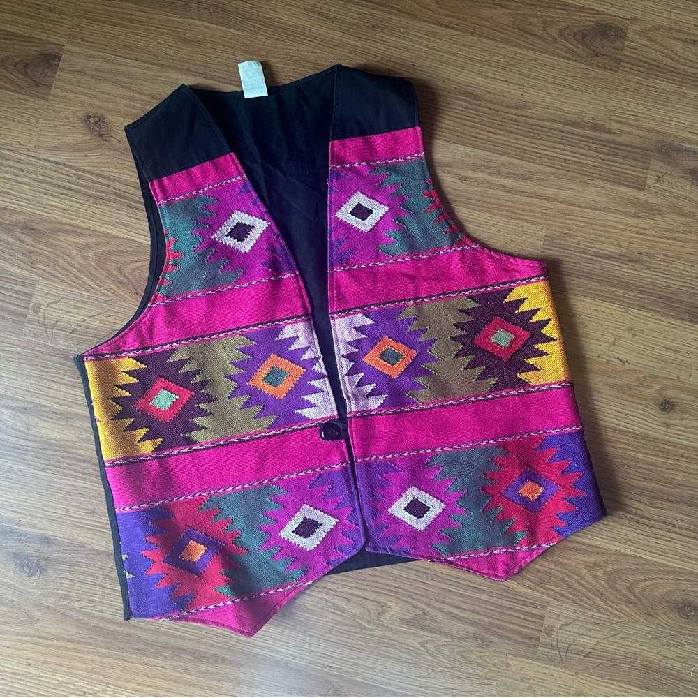 Women’s Large Pink Fuchsia Western Vest Mayan Aztec Colorful Vintage‎
